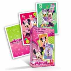 Minnie pildiga mängukaardid roosas karbis.