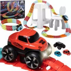Elastne autorada koos isesõitva punase autoga.