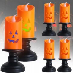 Halloweeni teemalised oranžid led küünlad.
