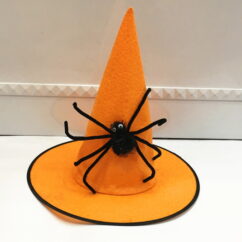 Halloweeni oranž müts suure musta ämblikuga