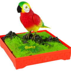 Punase ja rohelisekirju papagoi istub puuri keskel.