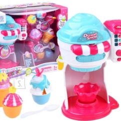 Laste jäätisemasin roosa kangiga, koos jäätistega ilusas pakendis.