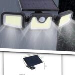 Kolmeosaline solar lamp seinal valgustamas ja tavaolekus.