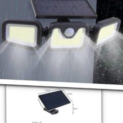 Kolmeosaline solar lamp seinal valgustamas ja tavaolekus.