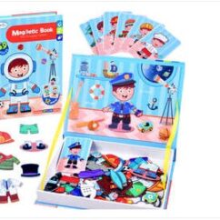 Magnetpusle raamatu poisid pusletükid avatud karbis.