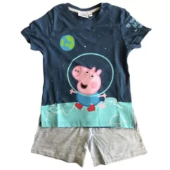 Laste puuvillane pidžaama põrsas Peppa graafikaga rohekates ja hallides toonides.