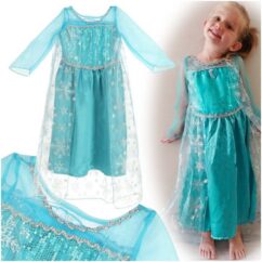 Elsa kleit väikse blondi tüdruku seljas.