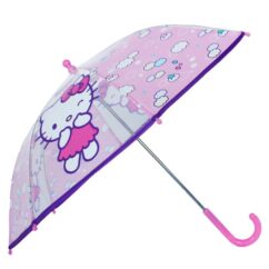 Roosa vihmavari Hello Kitty temaatikaga.