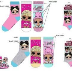 LOL sokid 3 paari komplekt roosa ja münt toonides sädelevate niitidega.