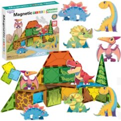 Dinosauruse teema ja kujuga värvilised magnetklotsid.