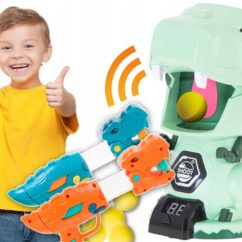 Kahepüstoliga laskemäng, kus münt toonis dinosaurusele tuleb kuulid suhu lasta.