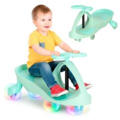 Münt toonis gravitatsioonisõiduk led ratastega, mille peal istub laps.