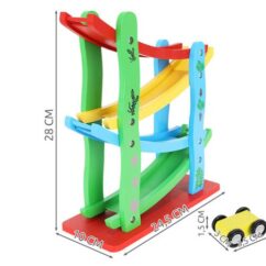 Puidust autode kaldtee koos mõõtudega.