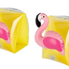 Laste ujumiseks mõeldud kätised kollast värvi ning 3d flamingoga.