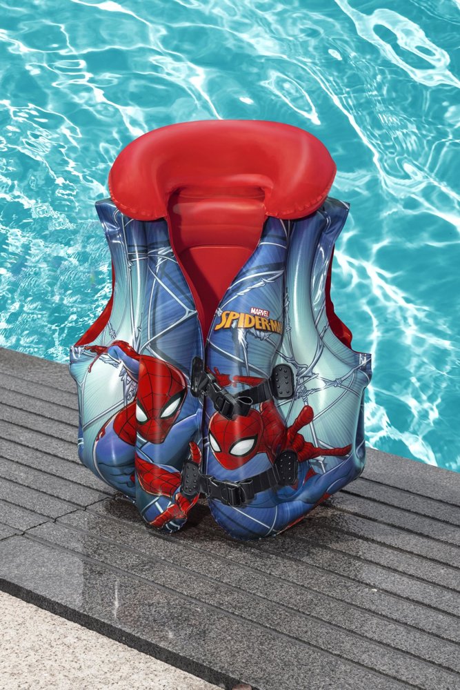 Laste ujumisvest spiderman sinistes ja punastes toonides reguleeritavate pannaldega.