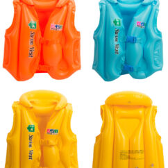Laste ujumisvestid oranž,sinine ja kaks kollast, üks eest ja teine tagantvaates.