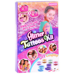 Laste veega eemaldavate tätoveeringute komplekt ilusas roosas karbis, sädelevate elementide ja särapulbritega.
