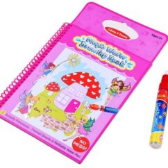 Roosa vesiraamat, täideteva pliiatsiga ja paljude ilusate piltidega